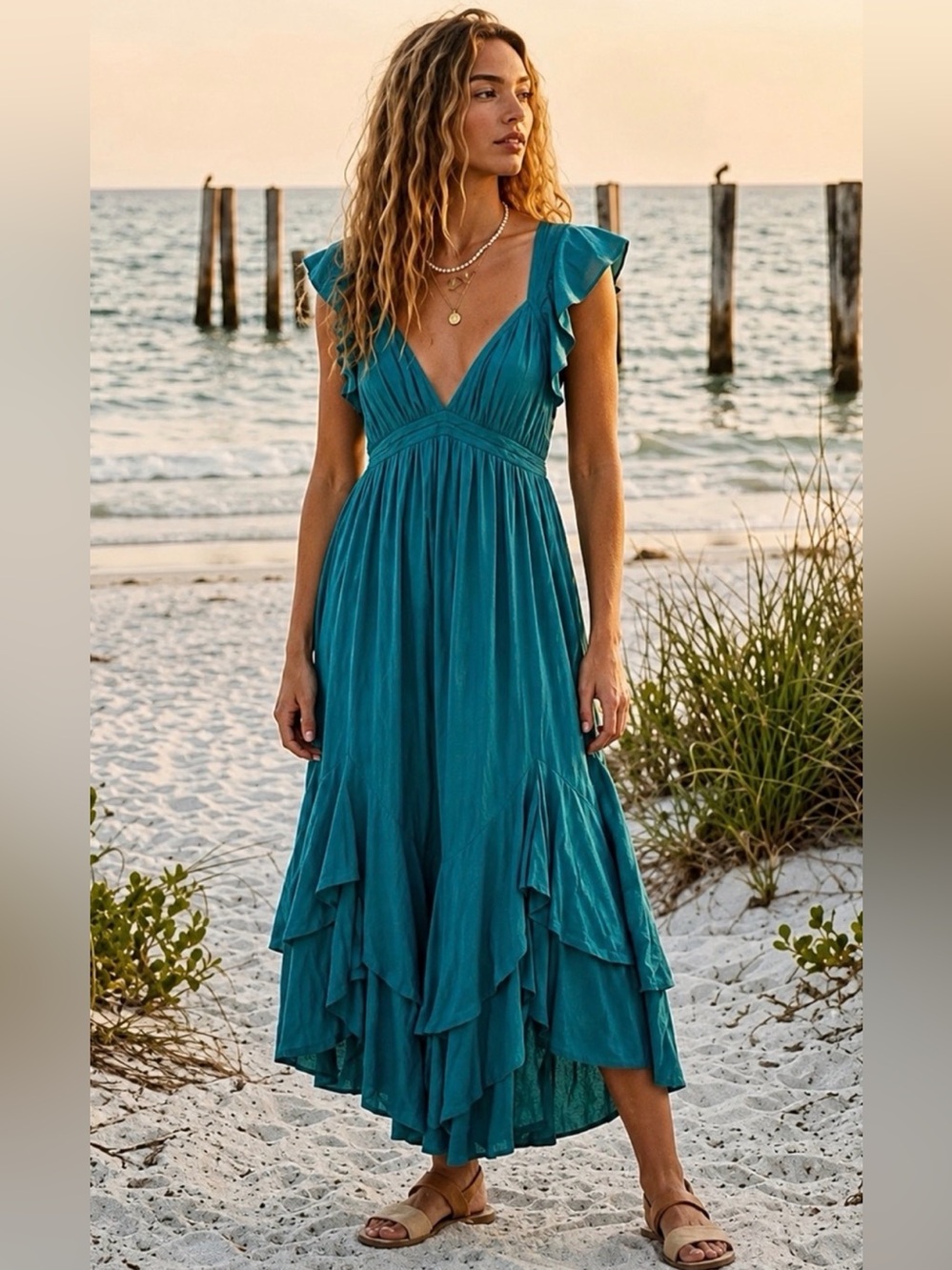 FREE PEOPLE Free-est Aquamarine Maxi Dress Tropic Teal M